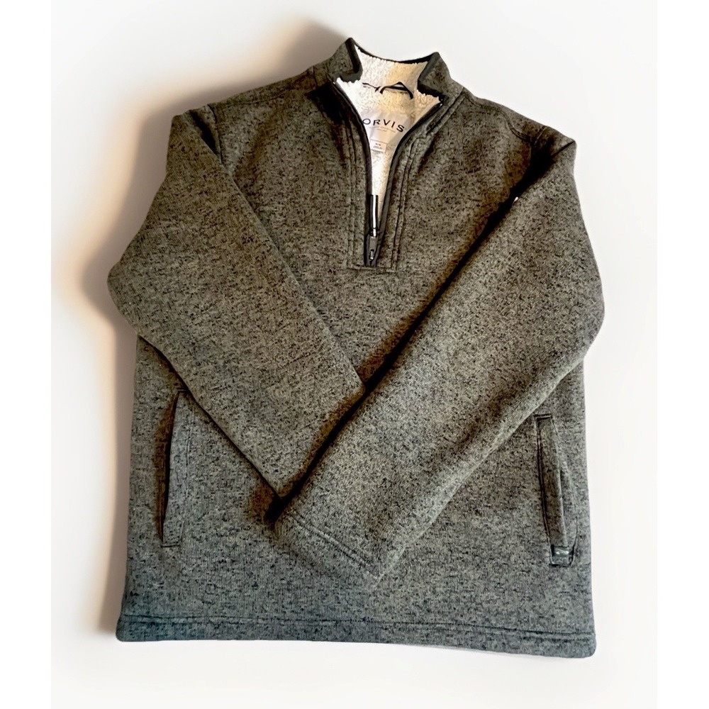 Orvis Mens M Green Heather Sherpa Lined Quarter Zip Fleece Sweater Pullover